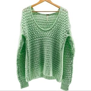 EUC Free People Crashing Waves Mint Green Wool Blend Pullover Sweater Size XS